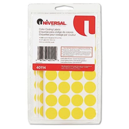 UNIVERSAL Universal 40114 Permanent Self-Adhesive Color-Coding Labels; .75 in dia; Yellow; 1008-Pack 40114